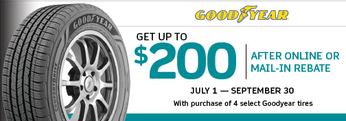 Goodyear 4 Tire up to $200 PrePaid Visa Card Mail in Rebate 7/1/2024 through 9/30/2024 rebate