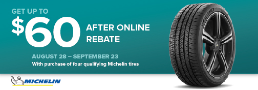 Michelin 4 Tire up to $60 Visa Rewards Card 8-28-2024 thru 9-23-2024 rebate